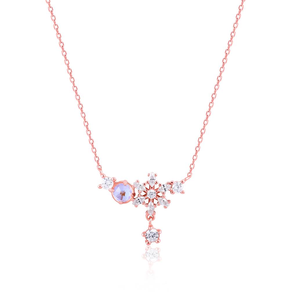 925 Sterling Silver Floral Rose Gold Pendant With Link Chain : RJSPPN09