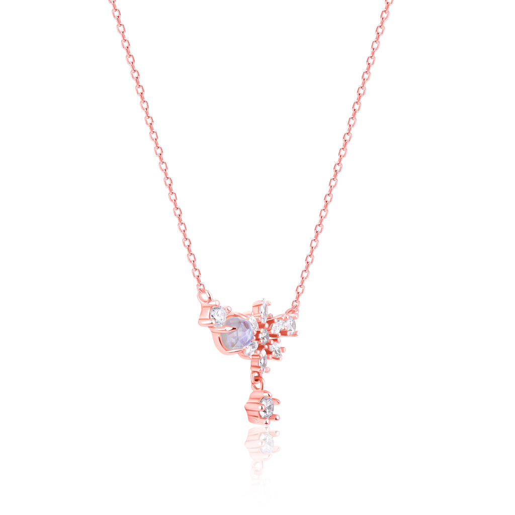 925 Sterling Silver Floral Rose Gold Pendant With Link Chain : RJSPPN09