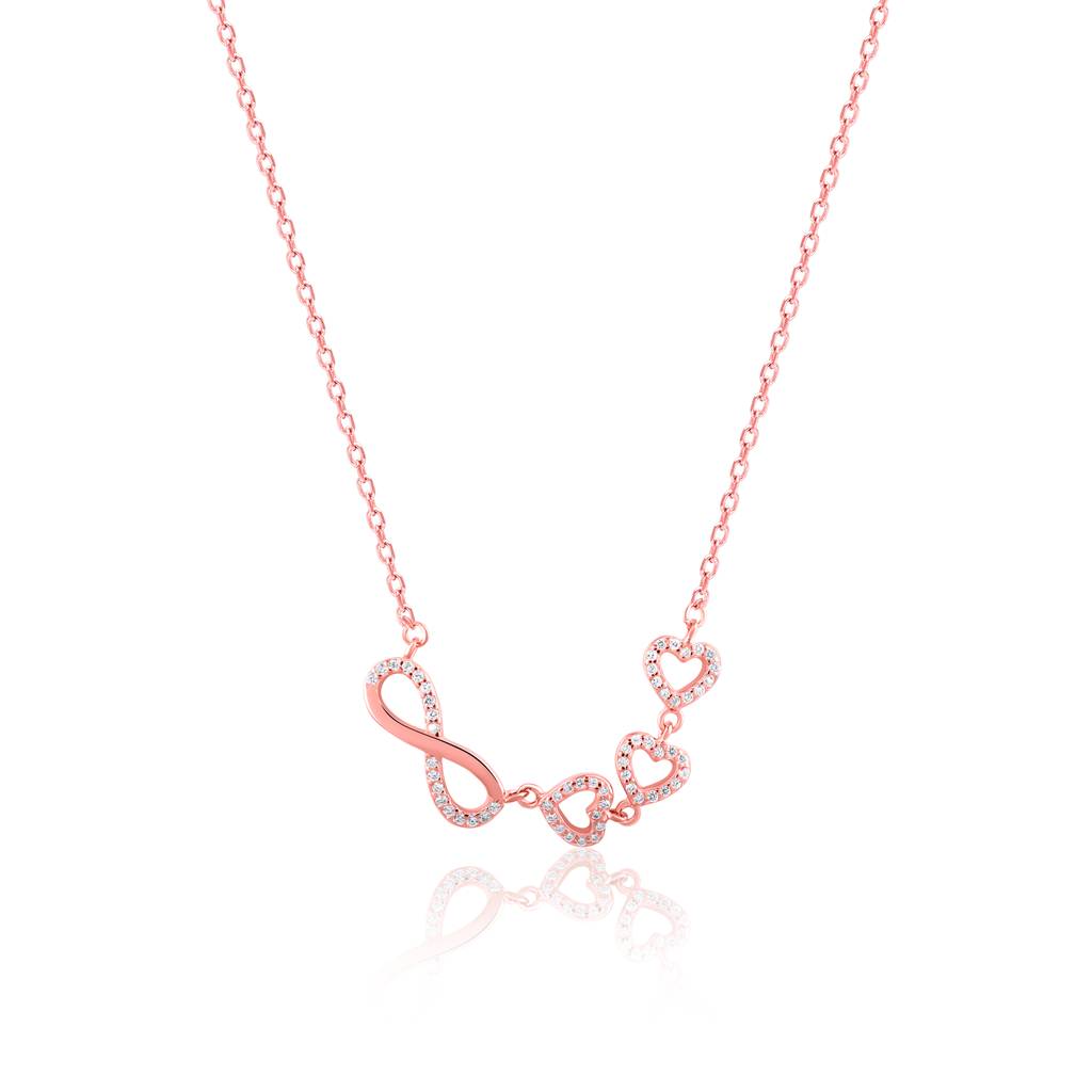 925 Sterling Silver Infinity Love Trifold Hearts Zircon Rose Gold Pendant With Link Chain : RJSPPN12