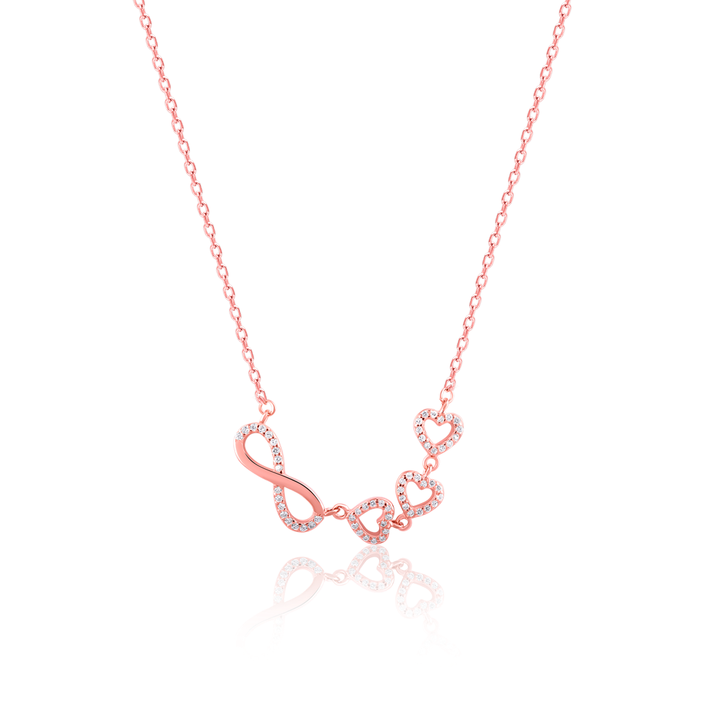 925 Sterling Silver Infinity Love Trifold Hearts Zircon Rose Gold Pendant With Link Chain : RJSPPN12