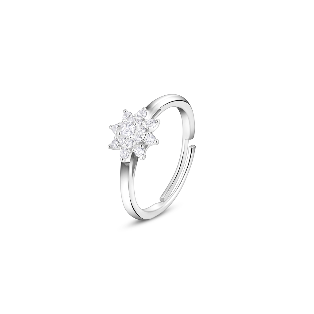 925 Sterling Silver Sunflower Zircon Silver Flower Adjustable Ring : RJSPRG23