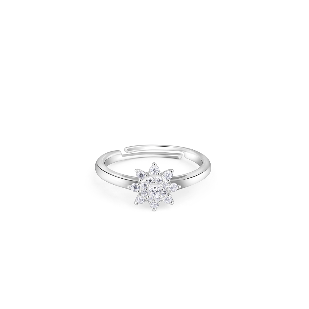 925 Sterling Silver Sunflower Zircon Silver Flower Adjustable Ring : RJSPRG23