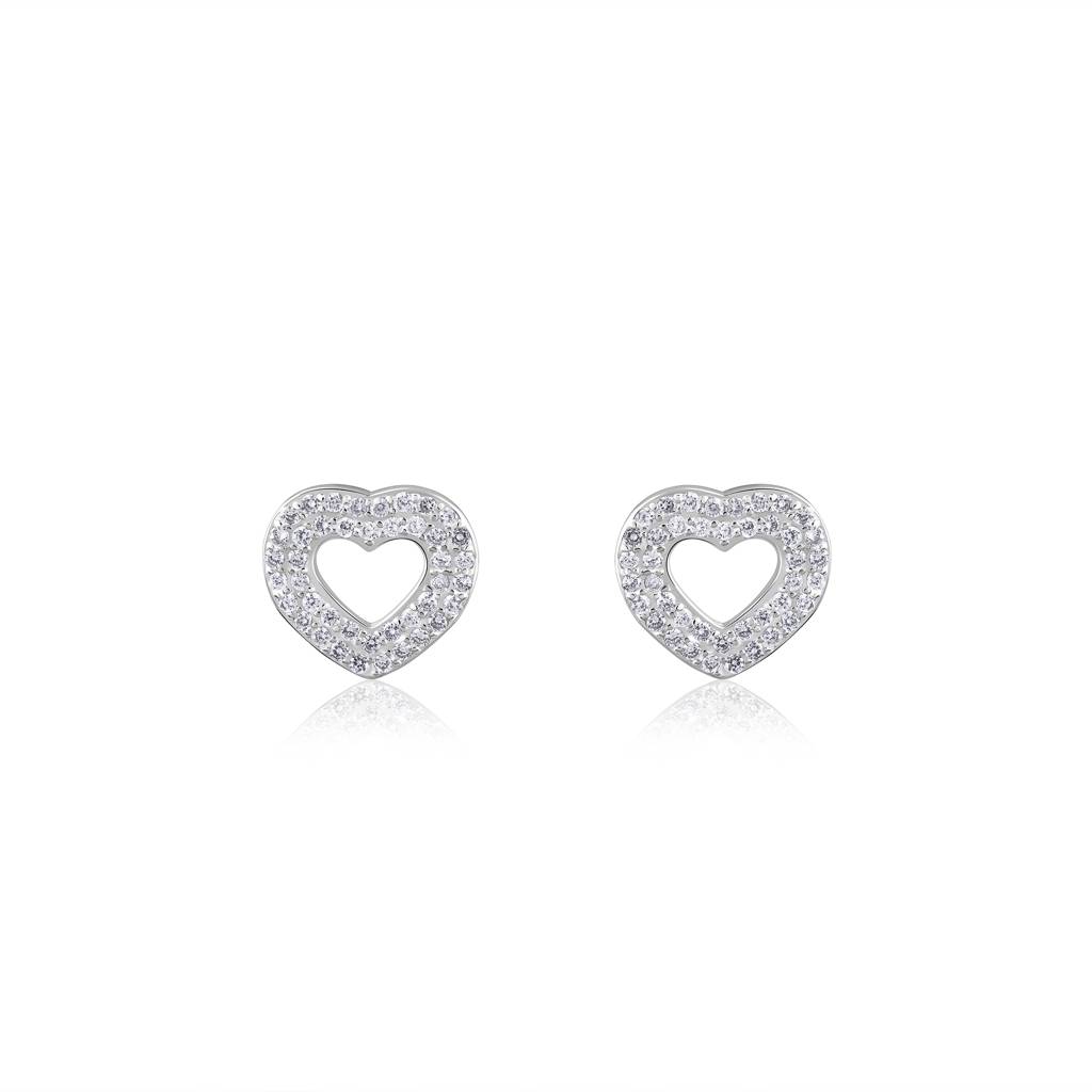 925 Sterling Silver Sparkling Heart Silver Studs Earrings : RJSPER04