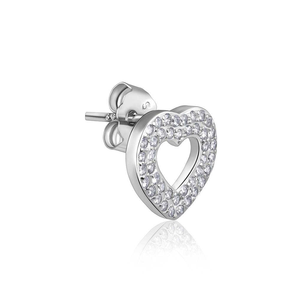 925 Sterling Silver Sparkling Heart Silver Studs Earrings : RJSPER04