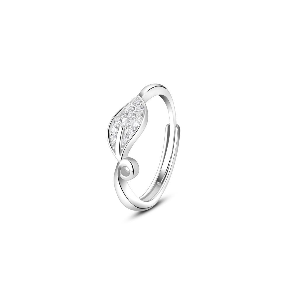 925 Sterling Silver Leaf Poetry Zircon Adjustable Ring : RJSPRG05