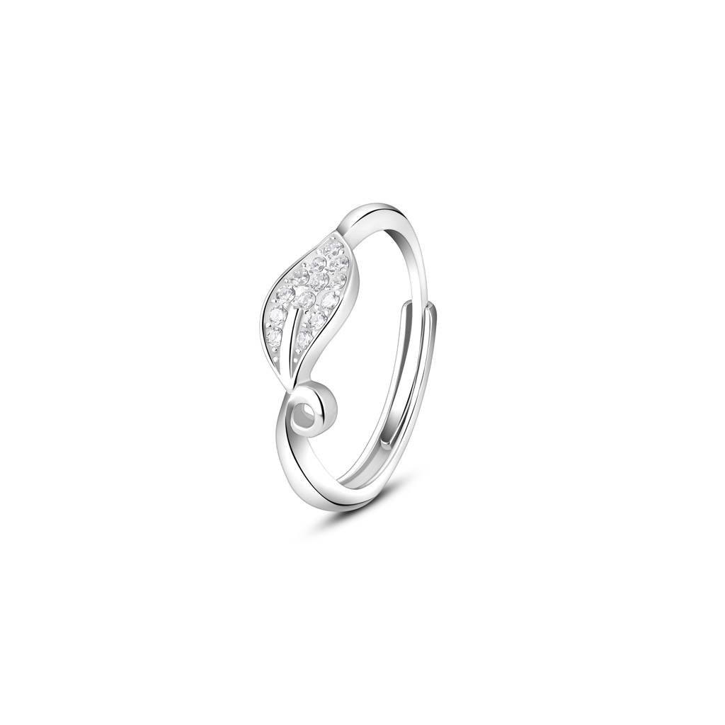 925 Sterling Silver Leaf Poetry Zircon Adjustable Ring : RJSPRG05