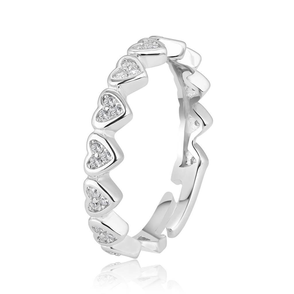 925 Sterling Silver Whisper Of Love Silver Adjustable Heart Ring : RJSPRG31