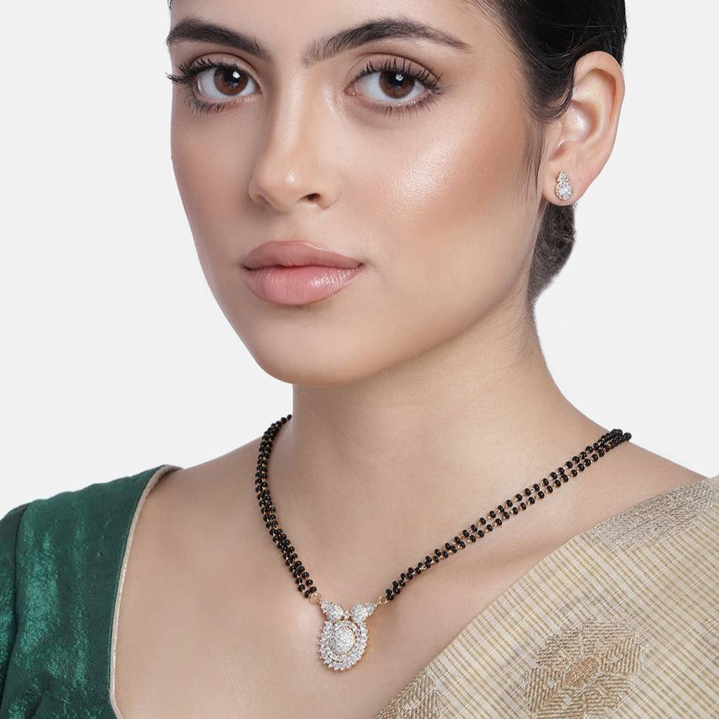 Estele Gold & Rhodium Plated Cz Glitter Circular Mangalsutra Necklace Set For Women : AD-MS-008NKER