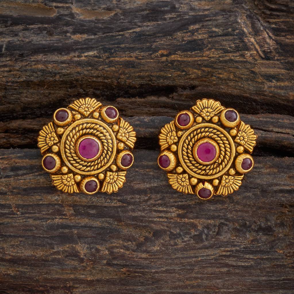 Kushal'S Fashion Jewellery Oxidised Gold-Plated Ethnic 92.5 Pure Silver Temple Studs-177439 : 425372