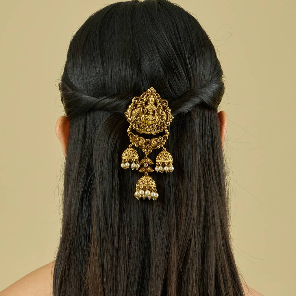 Kushal'S Fashion Jewellery Ruby Gold-Plated Ethnic Antique Hair Brooch -185160 : 442017