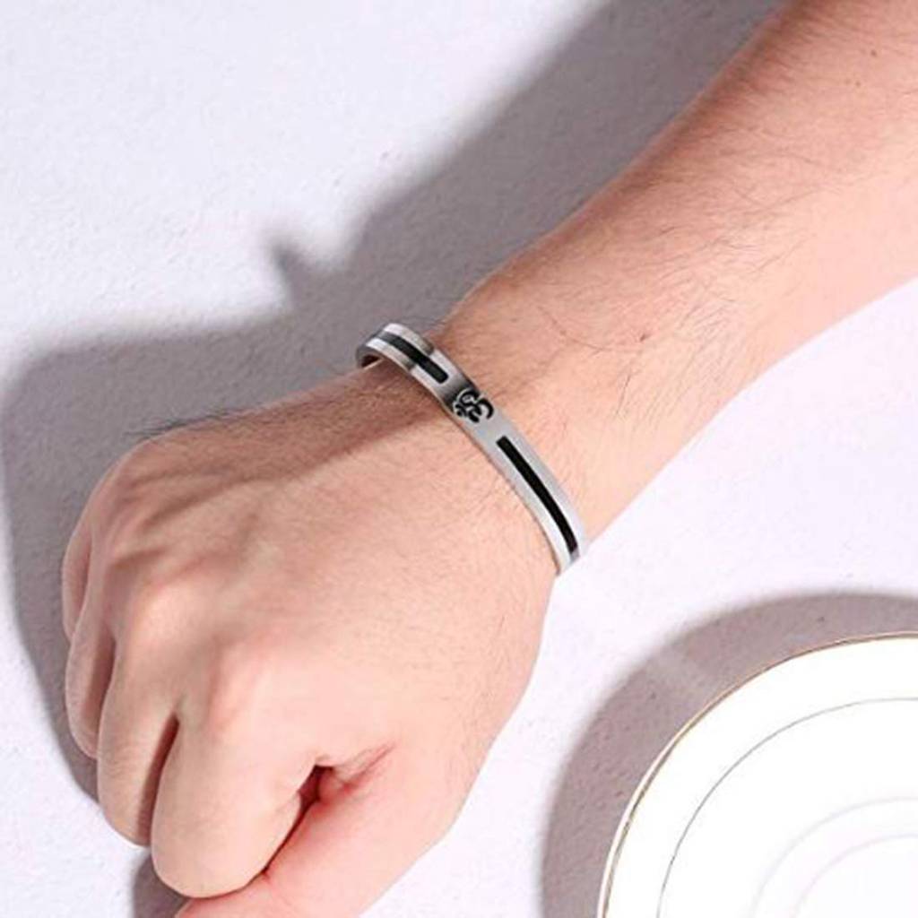 Stainless Steel Buddha Namaste Ohm Om Aum Sanskrit Symbol Cuff Bracelet Kada For Men Hindu Yoga Jewellery For Boys : PX9B78