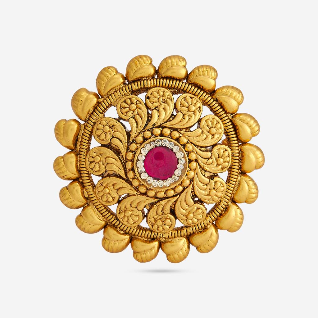 Ruby Gold-Plated Ethnic Antique Finger Ring-447880 : 447880