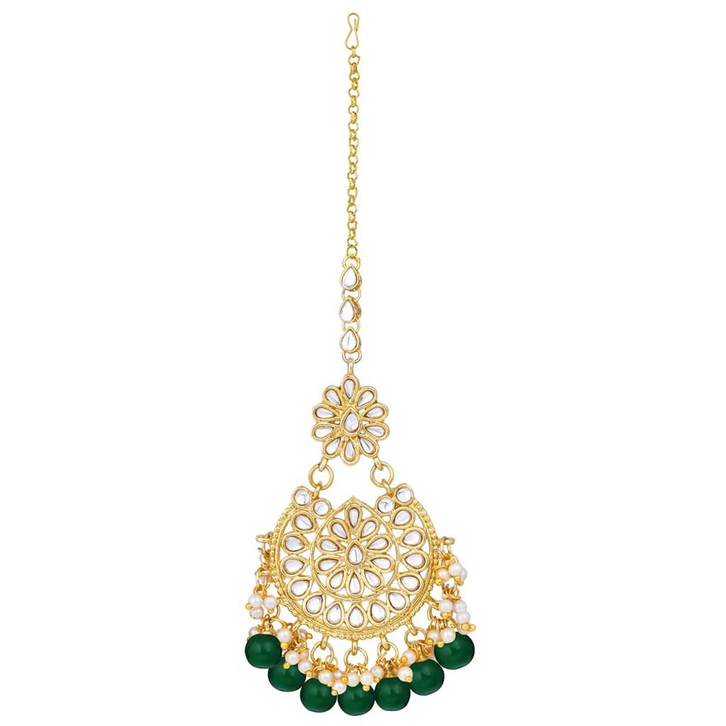 Traditional Kundan & Pearl Drop Bridal Dulhan Necklace Earring With Maang Tikka Jewellery Set For Women Girls-Pf2 : PF25N1177G