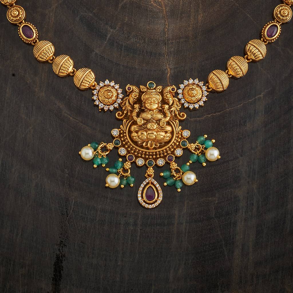 Kushal'S Fashion Jewellery Ruby-Green Gold-Plated Ethnic Copper Antique Jewellery Set-180500 : 431437