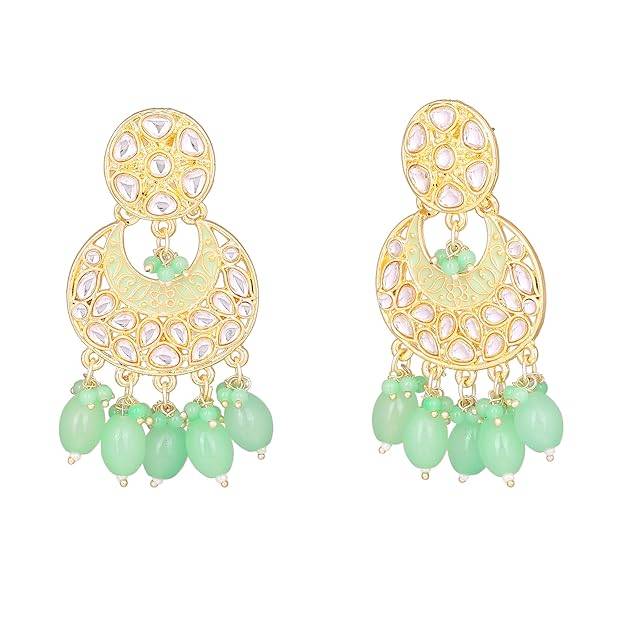Estele Gold Plated Fascinating Gehena Chandbali Earrings With Mint Green Beads For Women : PJ-006-IGMGER