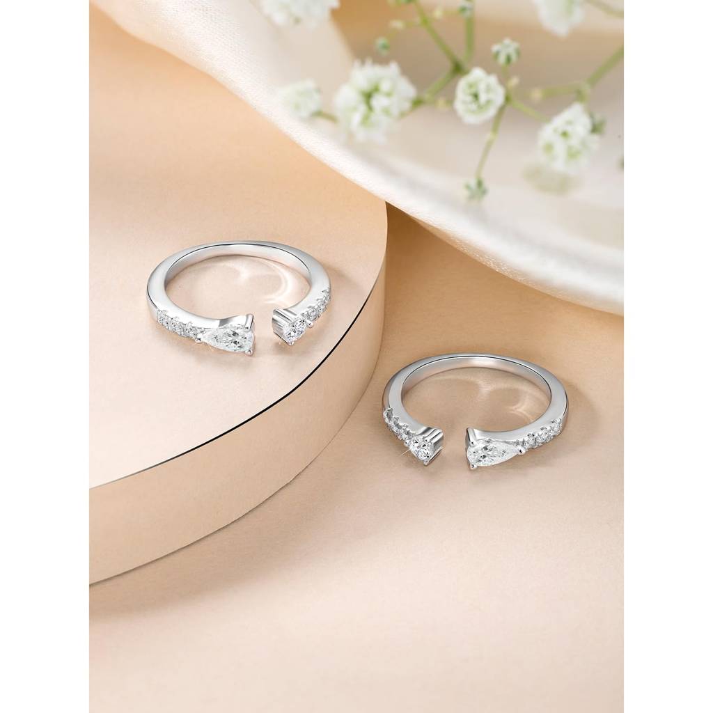 925 Sterling Silver Cubic Zirconia Studded Adjustable Toe Ring