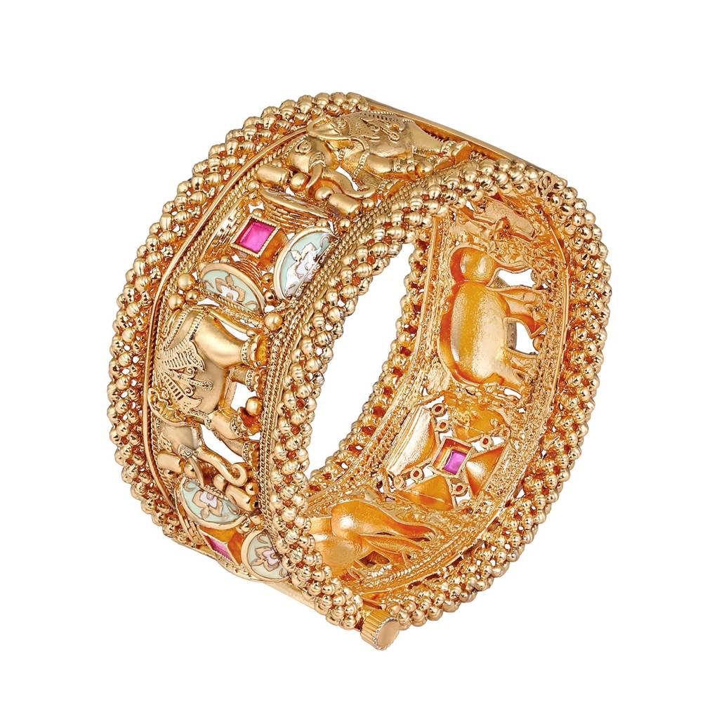 Traditional Gold Plated Thick Single Piece Openable Kadaa Bangle Jewellery For Women : PF74B140-S1-4