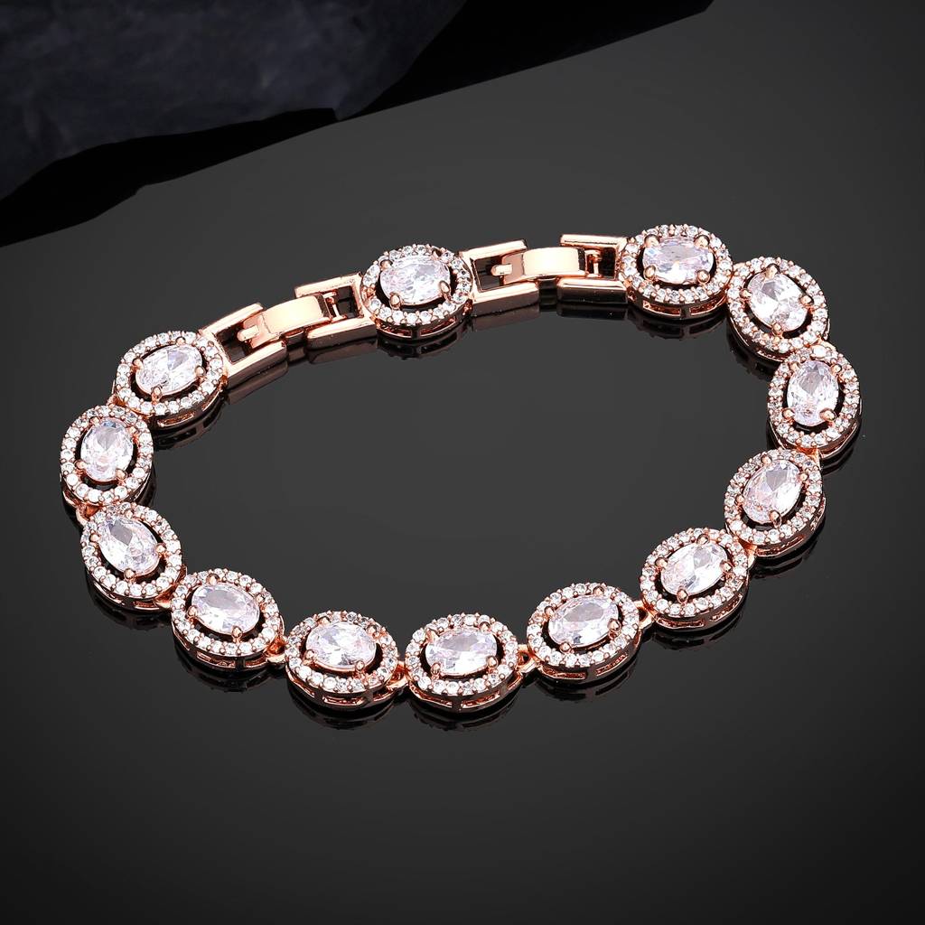 Estele Rosegold Plated Shimmering Charm Bracelet With White American Diamonds: Trendy & Versatile Jewelry For  : AD-065-RGWEBR