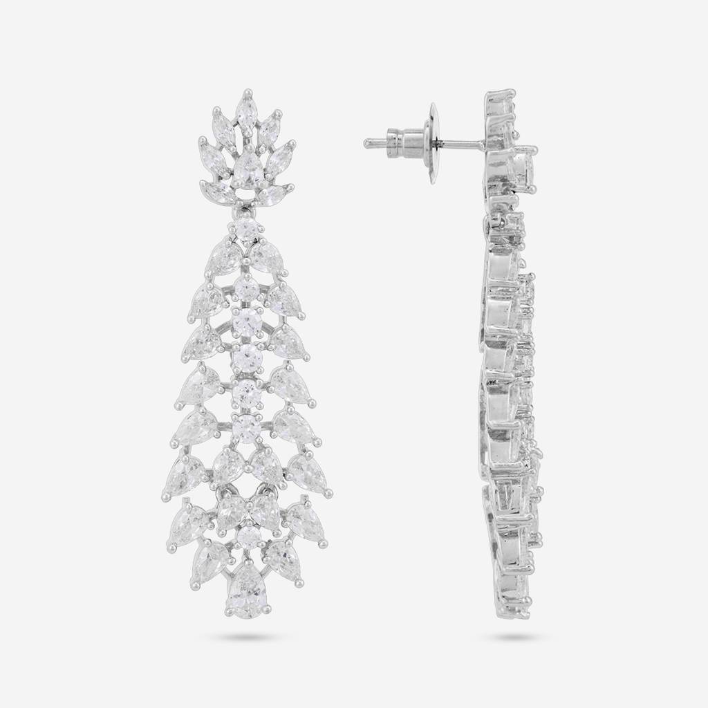 Kushal'S Fashion Jewellery White Rhodium-Plated Party Zircon Jewellery Set -445030 : 445030