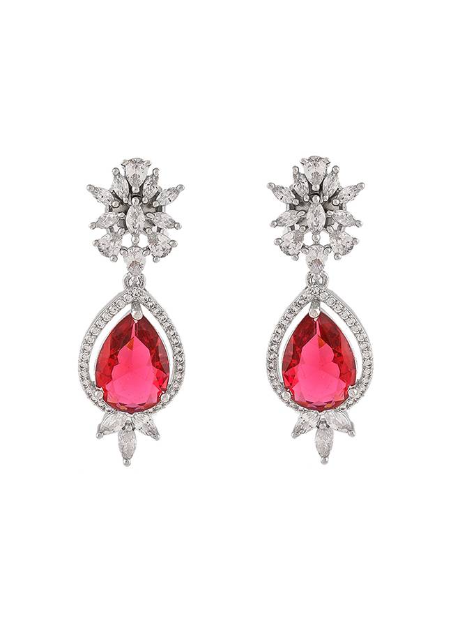 Sparkling Elegance Red Teardrop Cut Dangler Earrings : 8905124507874