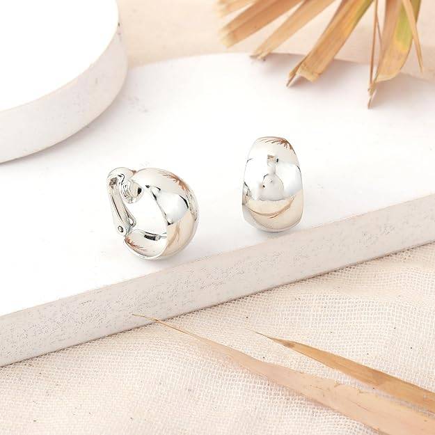 Estele Rhodium Plated Latest Stylish Metallic Hoop Earrings For Women & Girls : 800704-IRER