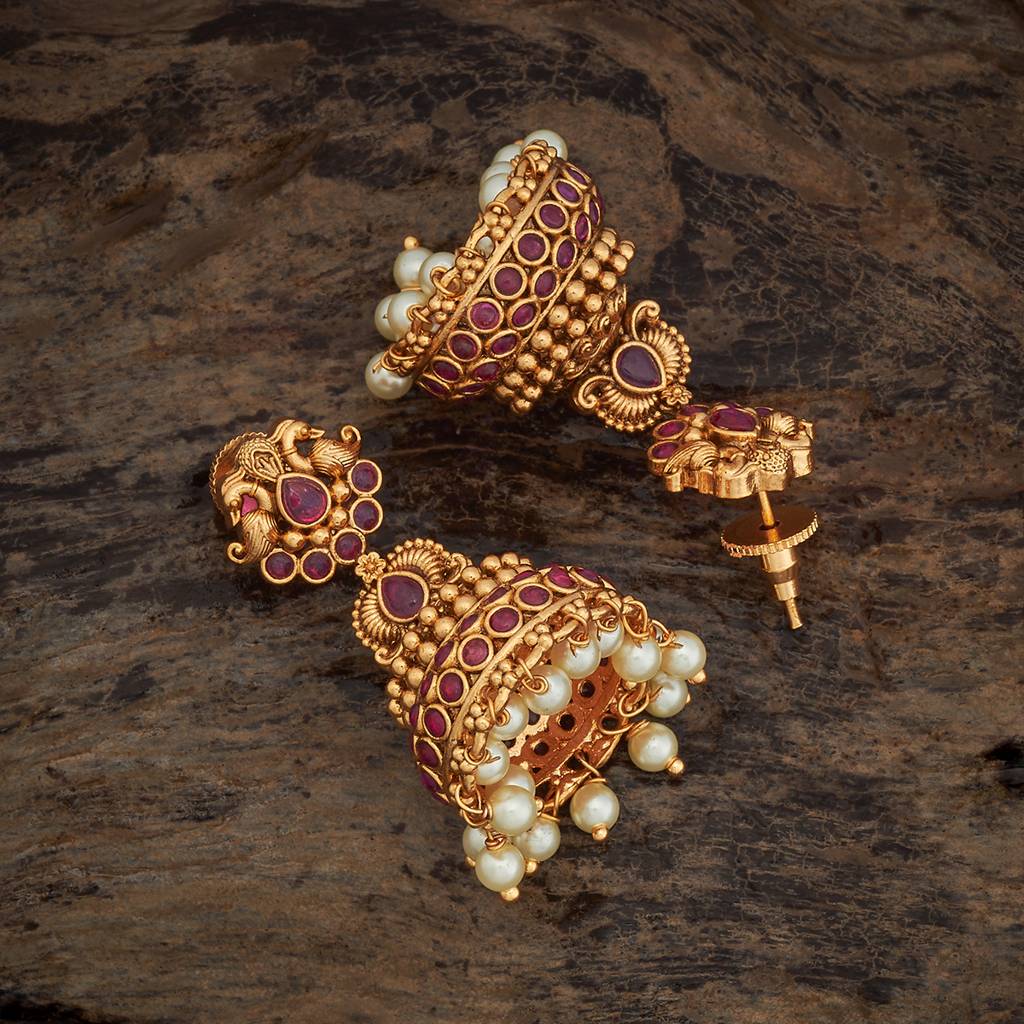 Kushal'S Fashion Jewellery Ruby Gold-Plated Ethnic Antique Jhumkas-433580 : 433580