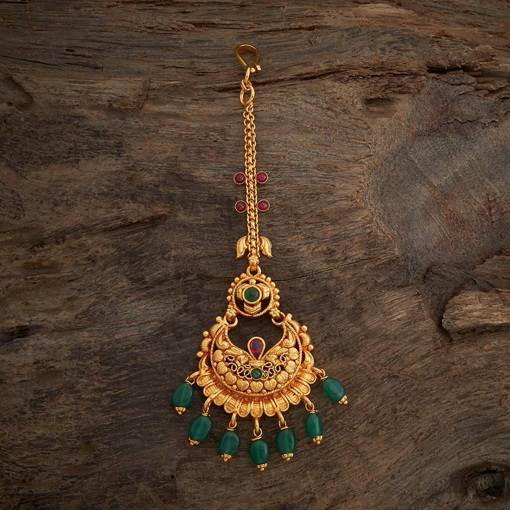Kushal'S Fashion Jewellery Ruby-Green Gold-Plated Ethnic 92.5 Pure Silver Temple Maang Tikka       -167587 : 406660