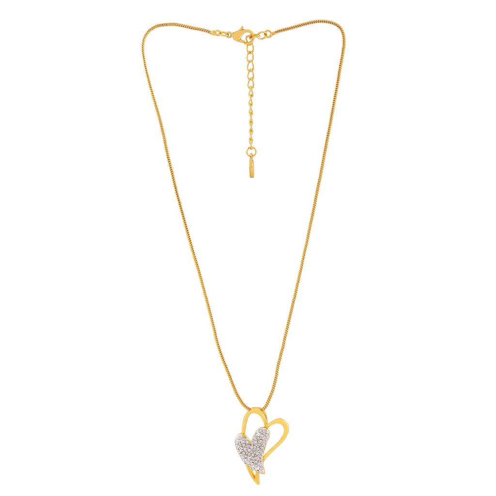 Estele Gold & Rhodium Plated Dual Heart Charm Pendant With White Crystals For Girl & Women : 823PENDANT