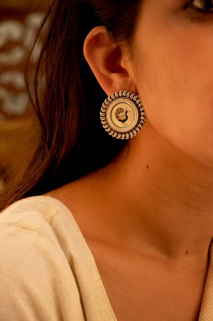 Moh Handpainted Peacock Classic Stud Earring : SE9040