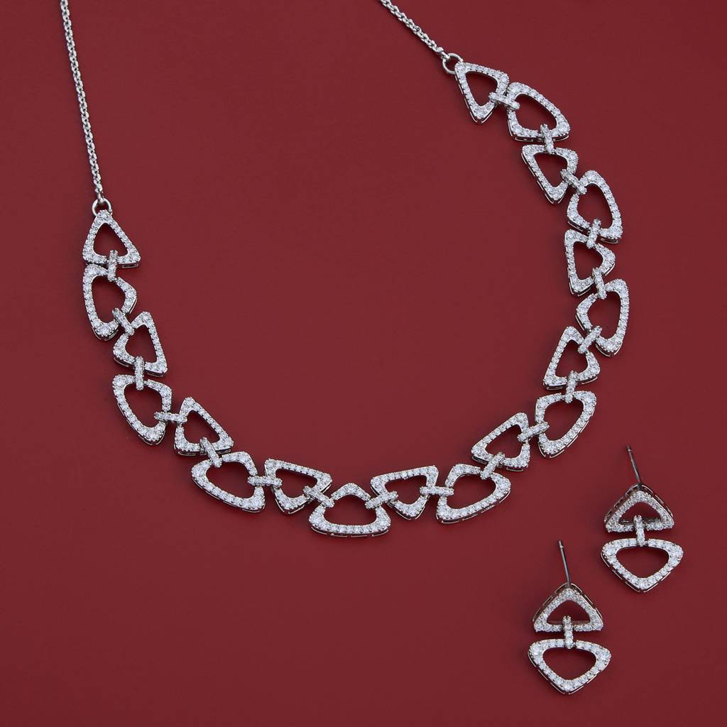 White Plated Party Zircon Necklace Set-444851 : 444851