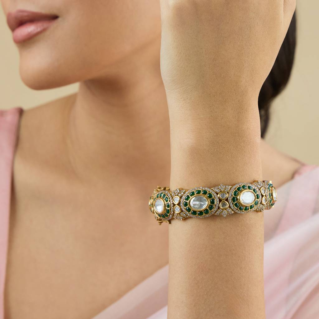 Green Plated Ethnic Kundan Bangle-433497 : 433497