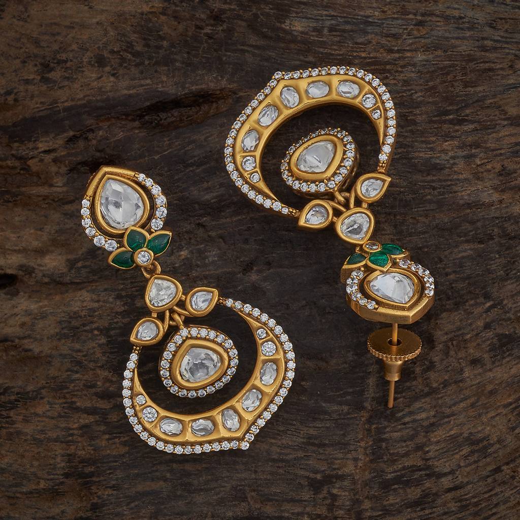 Green Plated Ethnic Kundan Drops-423825 : 423825
