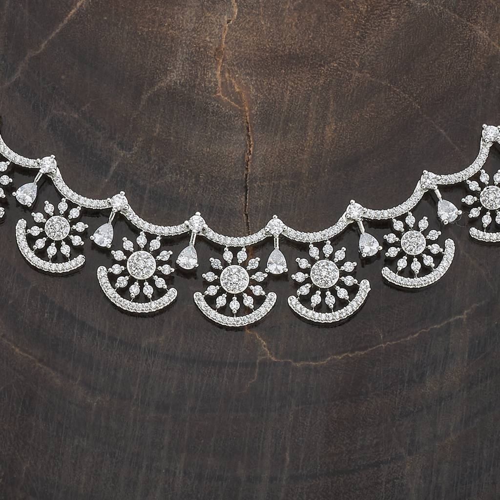 White Plated Party Zircon Necklace Set-426377 : 426377
