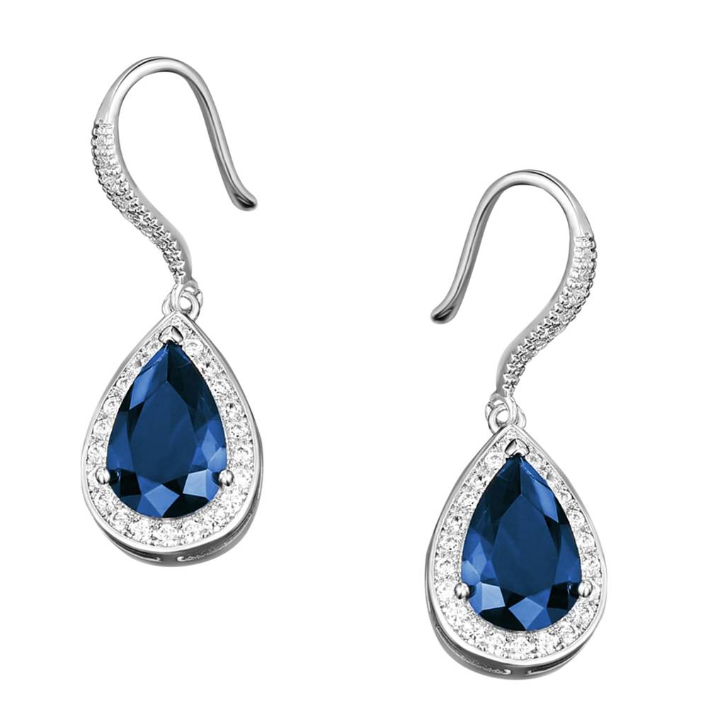 Silver Plated Blue Cubic Zirconia Studded Drop Earrings Fish Hook Back Fashion Jewellery For Women & Girls : PX8E173B