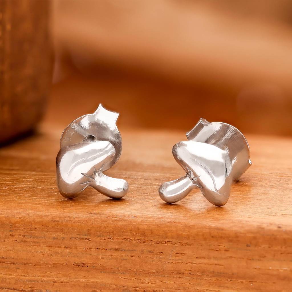 925 Silver Mushroom Stud Earrings | Nature Fungi Jewelry Gift : SE_000871