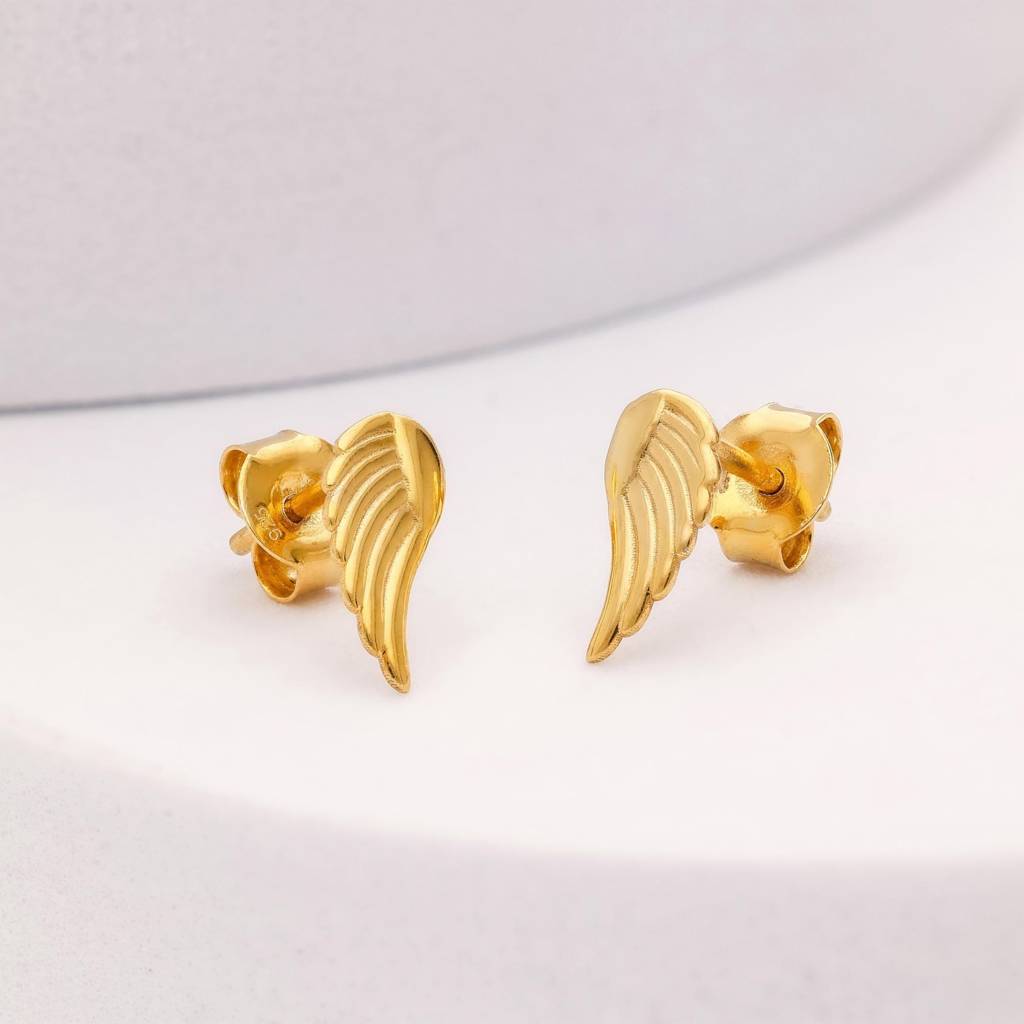 925 Silver Tiny Angel Wing Stud Earrings Â Minimalist Golden Guardian Gift : SE_000644
