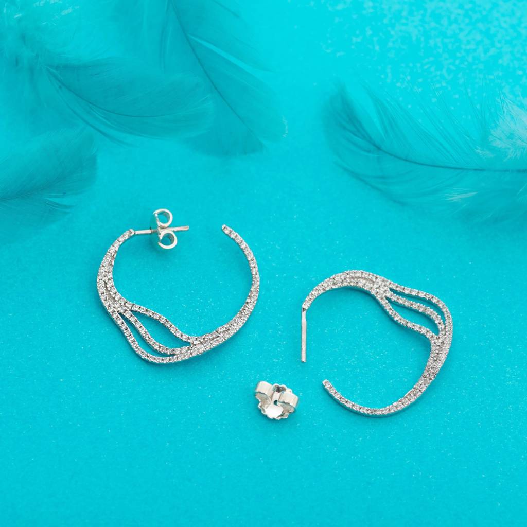 925 Silver Wave Hoop Earrings | Cz Curved Statement Hoops Party Jewelry Gift : SE_000702