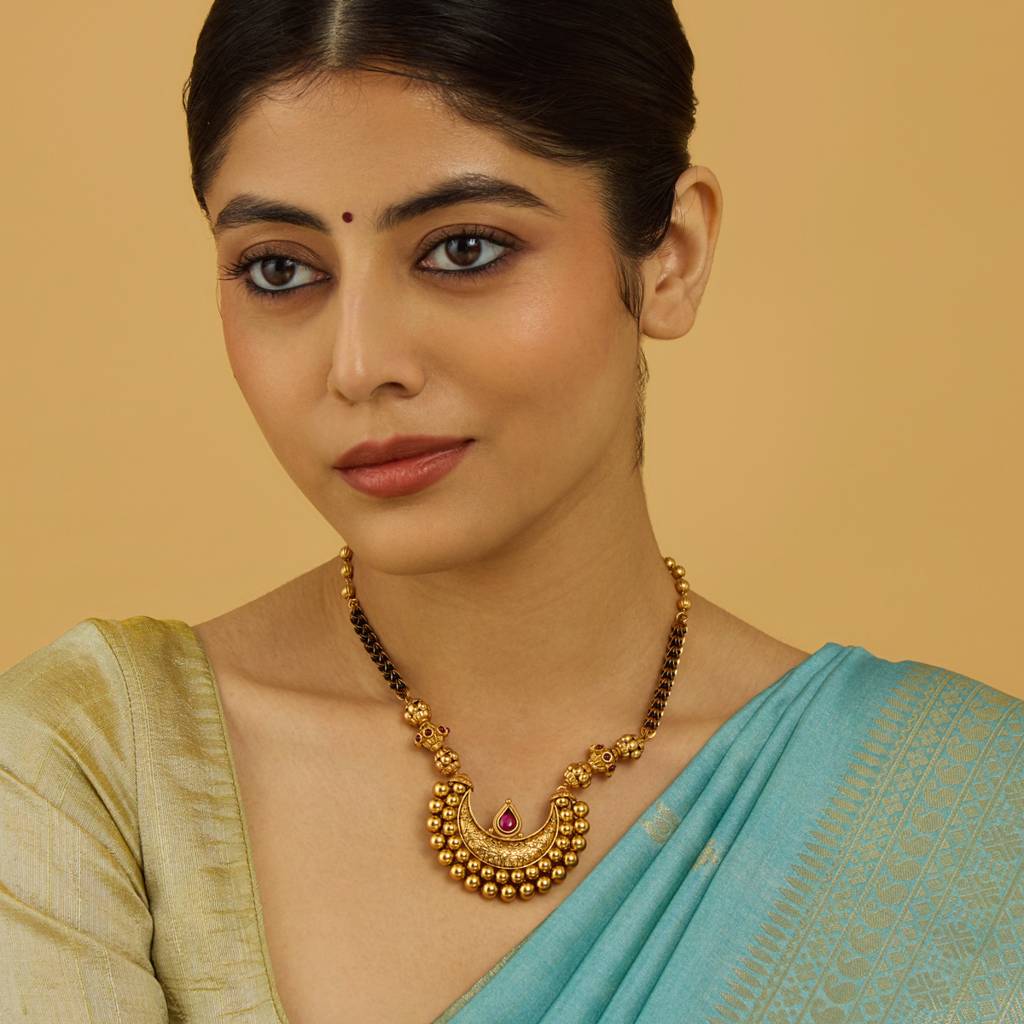 Kushal'S Fashion Jewellery Ruby Gold-Plated Ethnic Antique Mangalsutra -177912 : 426267
