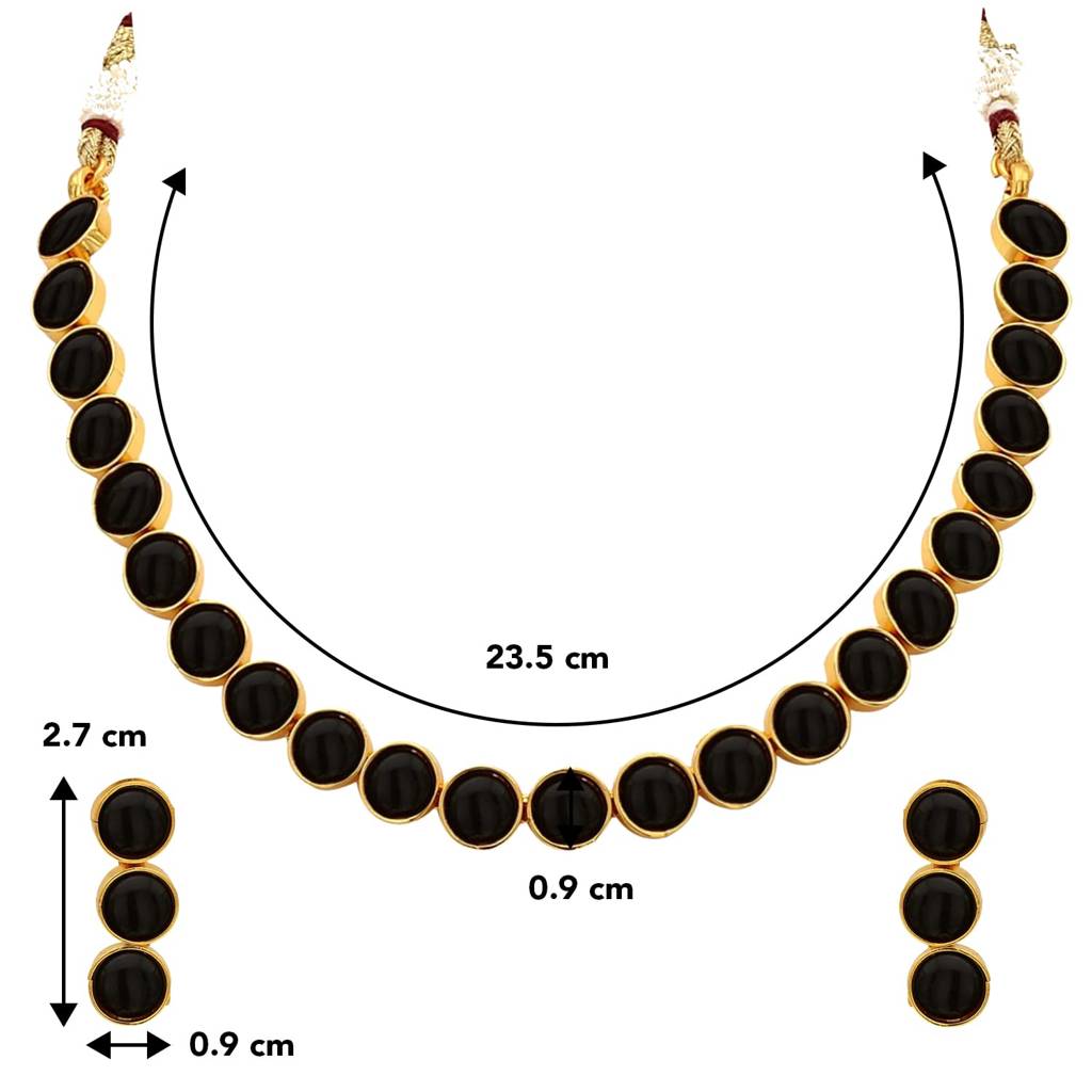 Gold Plated Choker Necklace With Drop Earrings Traditional Jewellery Set For Women Girls-Pf04N3392 : PF04N3392BL