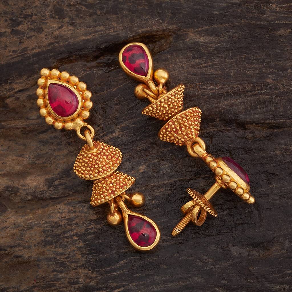 Kushal'S Fashion Jewellery Ruby Gold-Plated Ethnic 92.5 Pure Silver Temple Drops-177363 : 425304