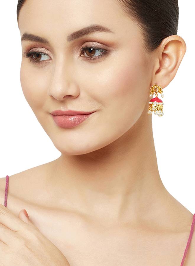 Gold Plated Jhumki Earrings With Pearls : 8905124443929