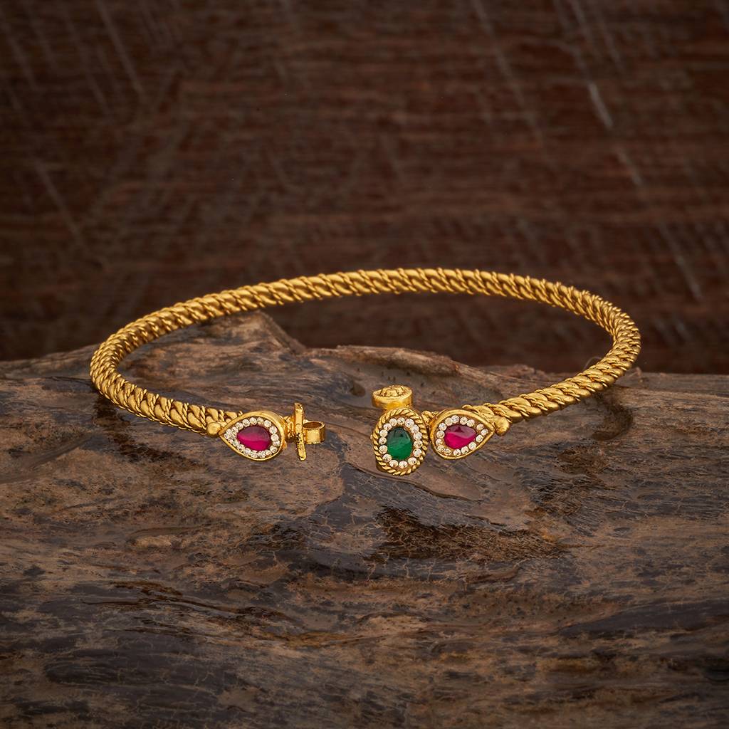 Kushal'S Fashion Jewellery Red & Green Stone-Studded Antique Gold-Plated Kada Bracelet : 433329
