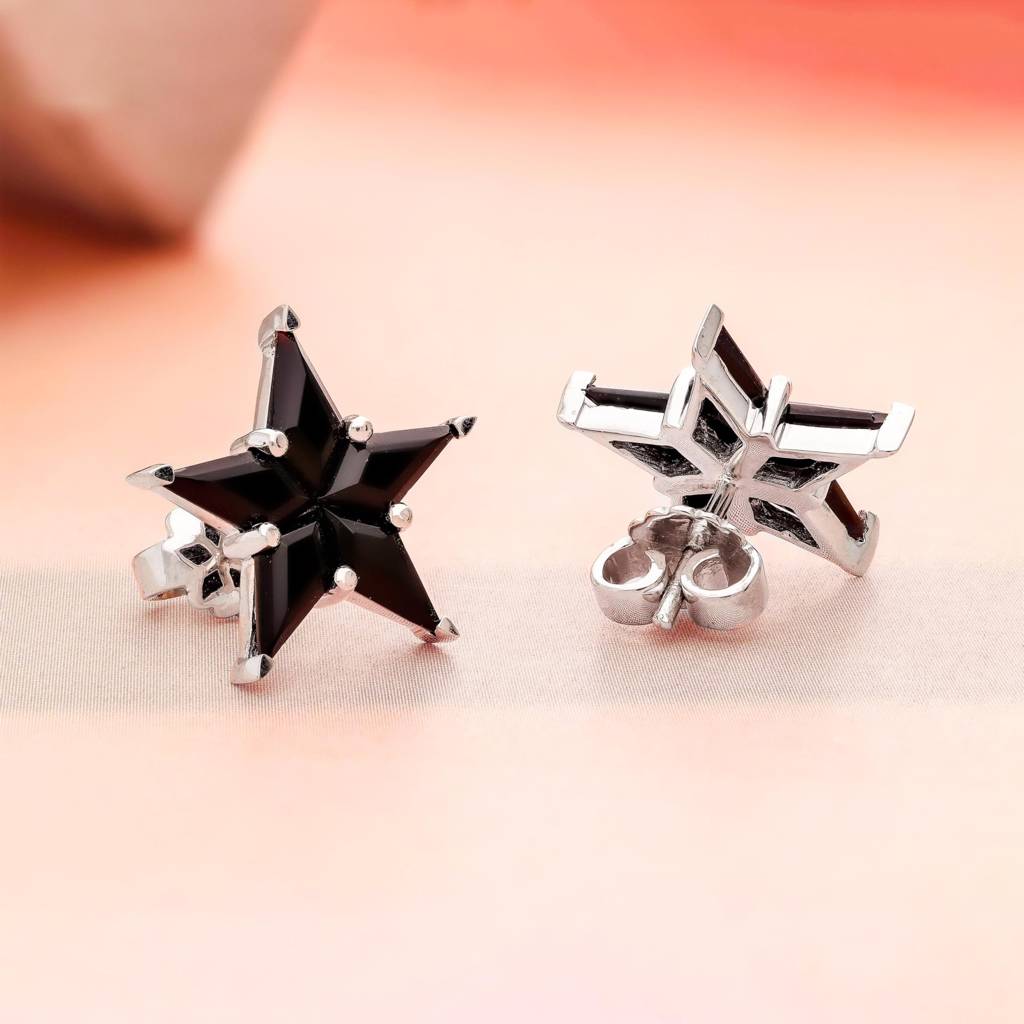 925 Silver Black Star Stud Earrings Â Celestial Gothic Jewelry Handmade Design : SE_000585