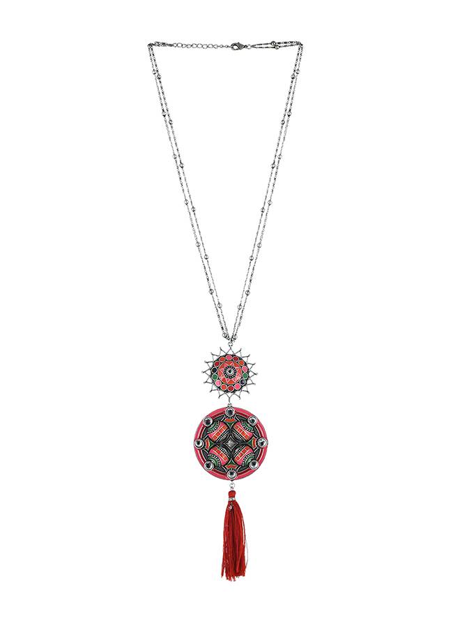 Folklore Red Enamel Tassel Drop Necklace : 8905124477559