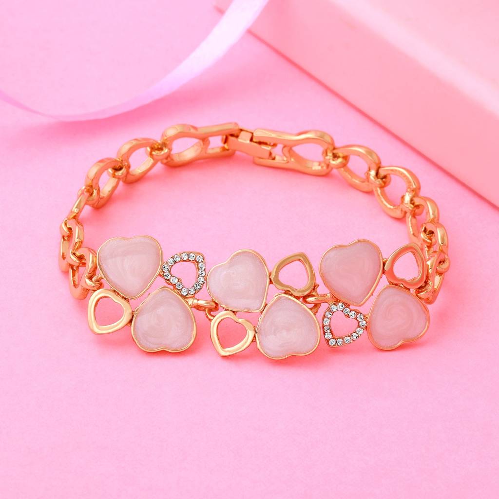 Estele Rosegold Plated Heart Designer Bracelet With Enamel & Austrian Crystals For Women : 101901BR