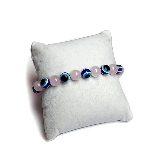 Gehena By Estele Stylish Evil Eye Charm Beaded Bracelet For Men & Women: Pink & Blue Evil Eye Beads Wristwe : OSAK008-IRPNBLBR
