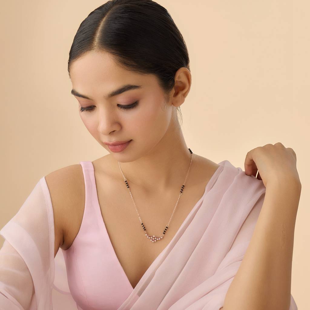 Kushal'S Fashion Jewellery White Rose Gold-Plated Party Zircon Mangalsutra-170705 : 411372