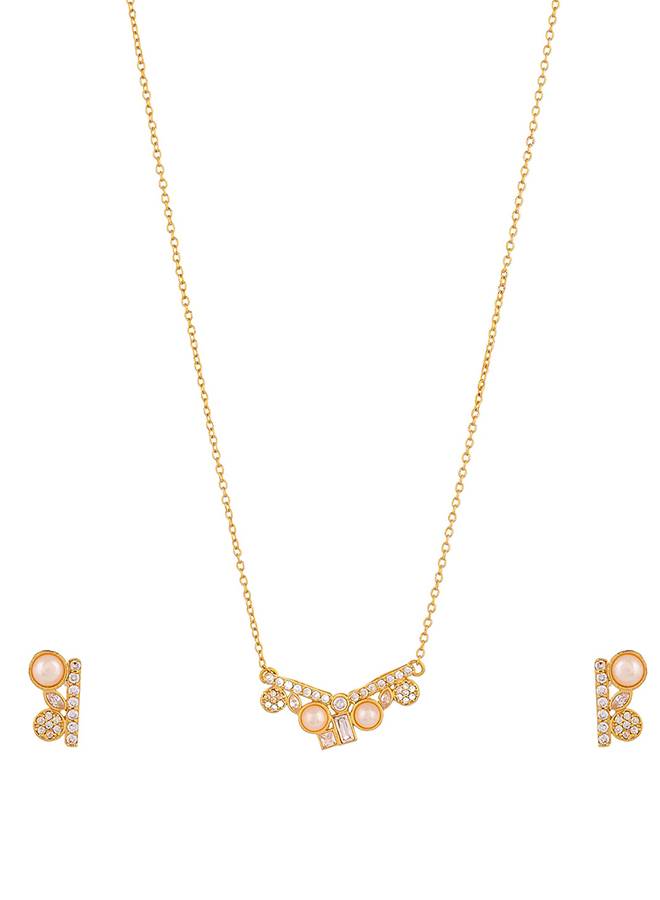 Mother'S Day Dainty Pearls And Cz Pendant Set : 8905124438406