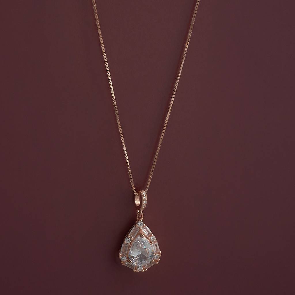 Kushal'S Fashion Jewellery White Rose Gold-Plated Zircon Party 92.5 Sterling Silver Pendant-183003 : 436999