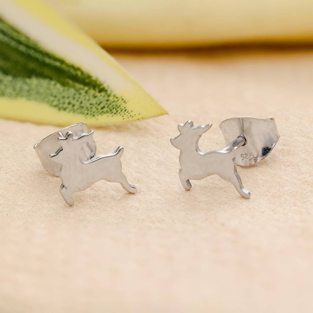 925 Silver Reindeer Studs | Christmas Holiday Gift : SE_000802